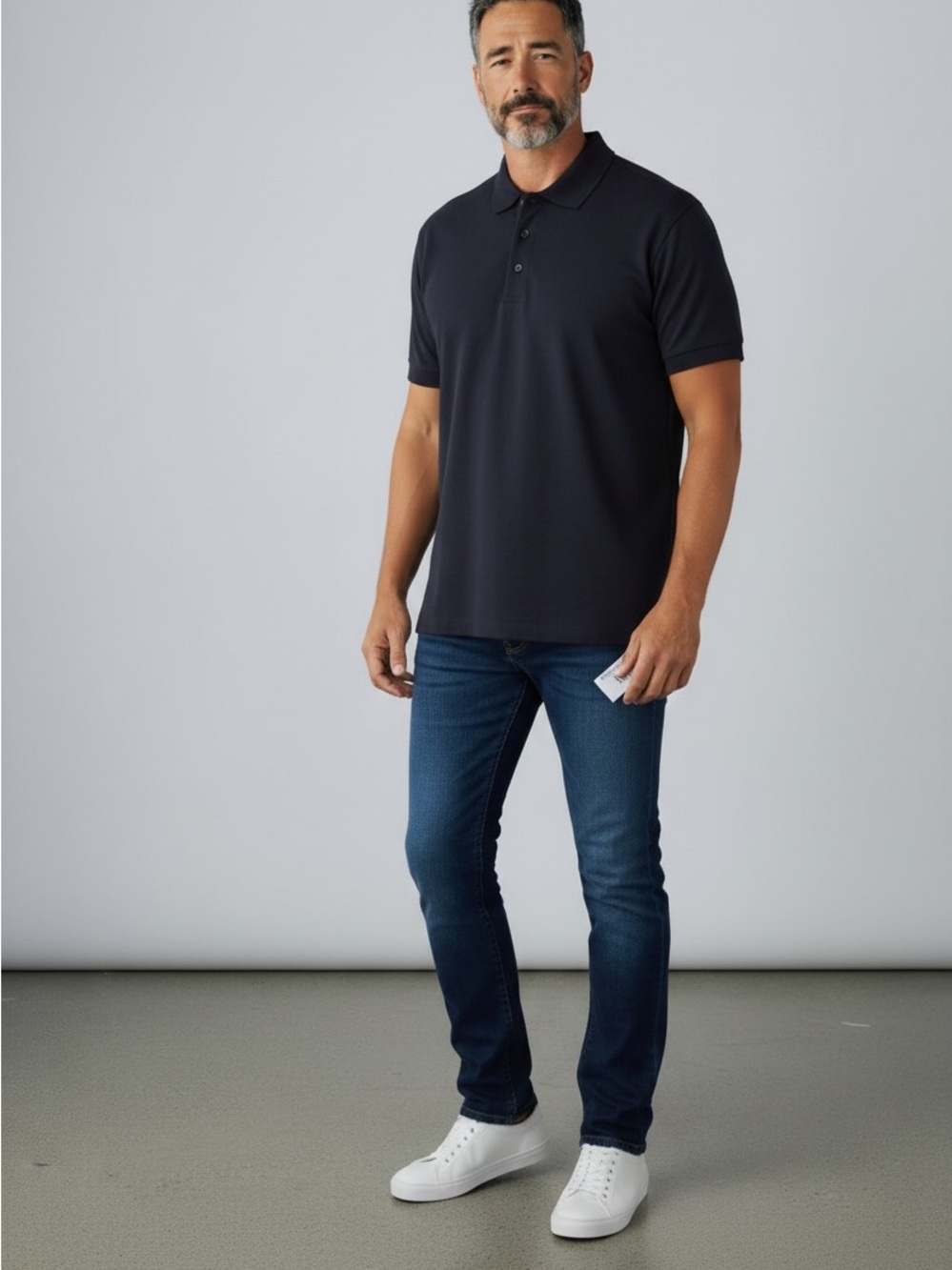Amazon Essentials Black Men's Polo with Navy Trim